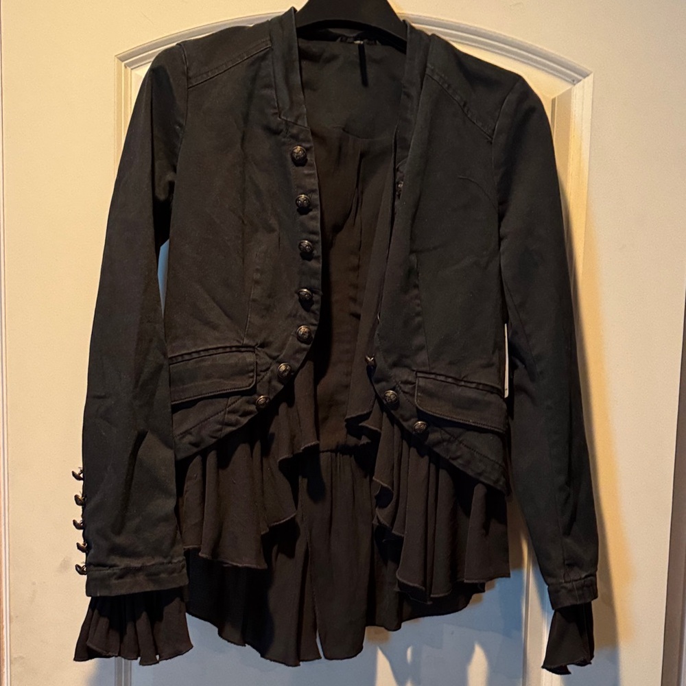 Free People Black Ruffled Blazer